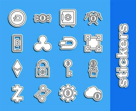 Set line Cryptocurrency cloud mining, Bitcoin plant the pot, Blockchain tec.. Stockillustratie
