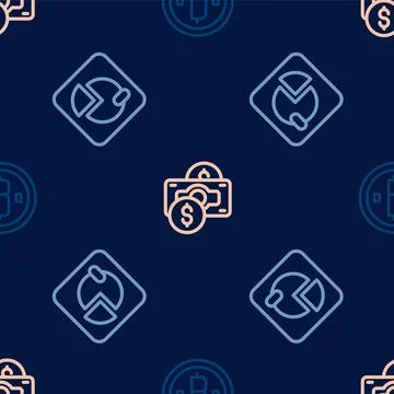 Set line Cryptocurrency coin Bitcoin, Pie chart infographic and Stacks paper Stock Illustration