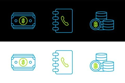 Set line Cryptocurrency coin Bitcoin, Stacks paper money cash and Address b.. イラスト素材