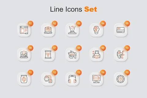 Set line Cryptocurrency coin Bitcoin, Cloud database, Headphones, Humanoid .. 库存插图