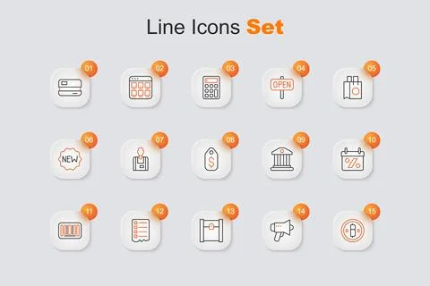 Set line Cryptocurrency coin Bitcoin, Megaphone, Paper shopping bag, Shoppi.. Stock Illustration