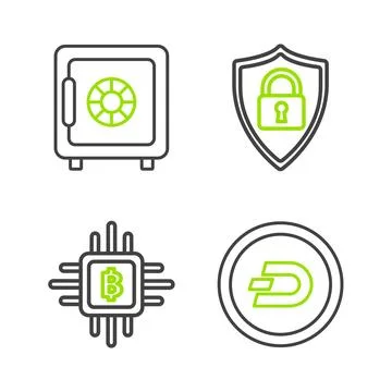 Set line Cryptocurrency coin Dash, CPU mining farm, Shield security with lo.. イラスト素材