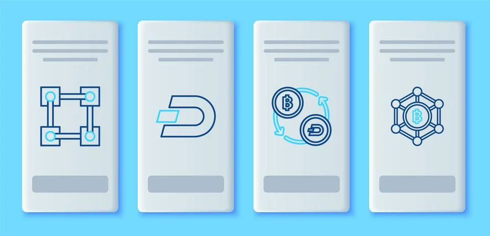 Set line Cryptocurrency coin Dash, exchange, Blockchain technology and Bitc.. Stock Illustration