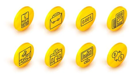 Set line Cryptocurrency exchange, Computer with growth graph, Bank building Stock-Illustration