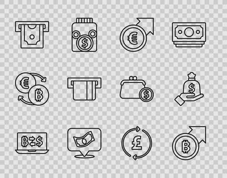 Set line Cryptocurrency exchange, Financial growth and bitcoin, euro, Stack.. Stock Illustration