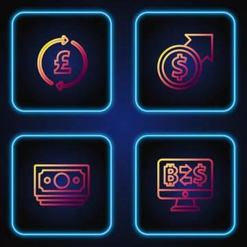 Set line Cryptocurrency exchange, Stacks paper money cash, Coin with pound and 스톡 일러스트