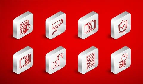 Set line Cryptocurrency key, Security camera, Secure your site with HTTPS, SSL イラスト素材