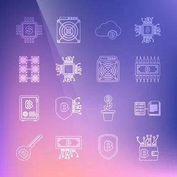 Set line Cryptocurrency wallet, Smart contract, bitcoin with circuit, cloud 스톡 일러스트