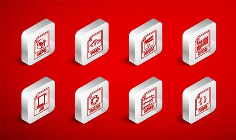 Set line CSS file document, PHP, MOV, DOC, M3U, MP3, RAW and JS icon. Vector イラスト素材