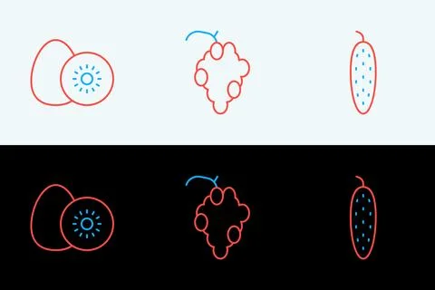 Set line Cucumber, Kiwi fruit and Grape icon. Vector Stock Illustration