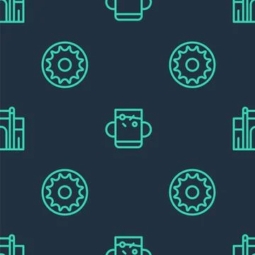 Set line Cup of tea and leaf, Chakra and India Gate in Delhi on seamless pattern Illustrazione stock