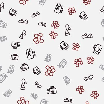 Set line Cup of tea with bag, Tea, Iced coffee and Sugar cubes on seamless イラスト素材