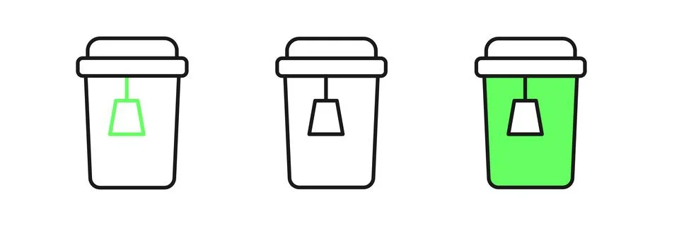 Set line Cup of tea icon isolated on white background.  Vector Stock Illustration