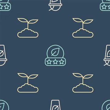 Set line Cup of tea with leaf, Tea and on seamless pattern. Vector Illustrazione stock