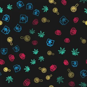 Set line Cup tea with marijuana, Marijuana or cannabis leaf, Magnifying glass イラスト素材