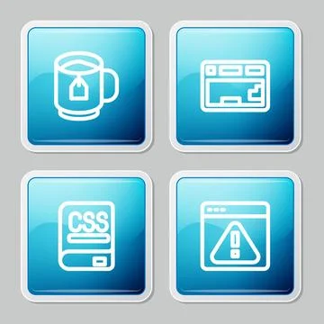 Set line Cup of tea with tea bag, Keyboard, Books about programming and Bro.. Stockillustratie