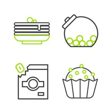 Set line Cupcake, Candy packaging for sweets, Glass jar with candies inside.. Stock Illustration