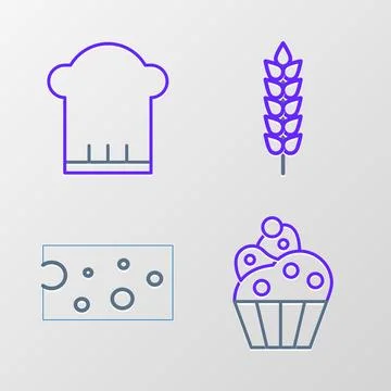 Set line Cupcake, Cheese, Cereals with rice, wheat, corn, oats, rye and Che.. Stock Illustration