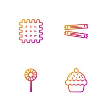Set line Cupcake, Lollipop, Cracker biscuit and Sugar stick packets. Gradient Stock Illustration