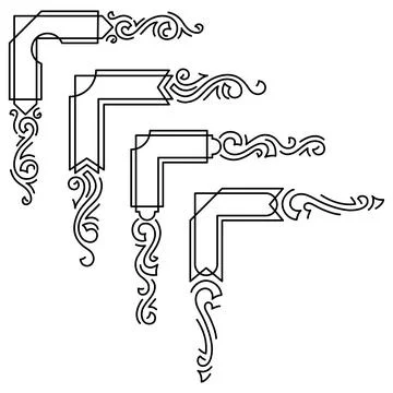 Set of line curl corners. Modern decorative linear elements. Illustrazione stock