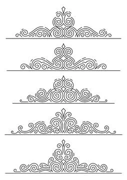 Set of line curl elements. Modern decorative linear dividers. 스톡 일러스트