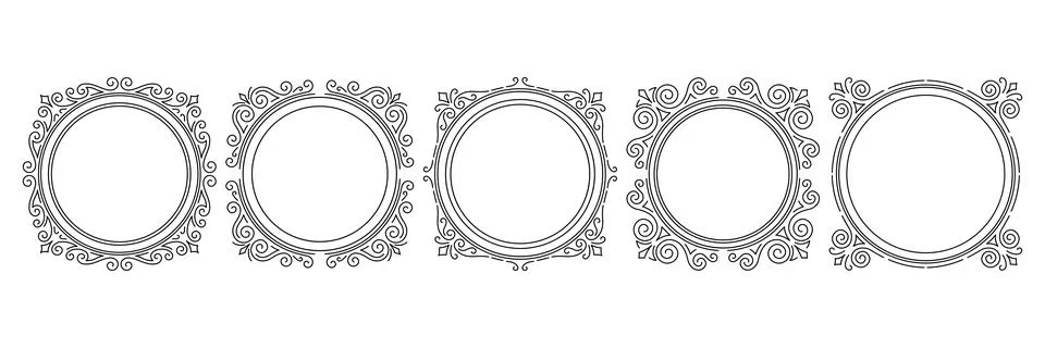 Set of line curl frames. Modern decorative linear backgrounds. Stock Illustration