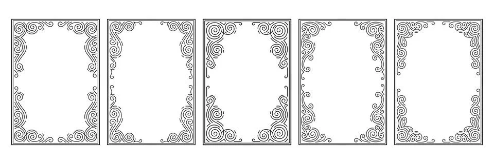 Set of line curl frames. Modern decorative linear backgrounds. Stock Illustration