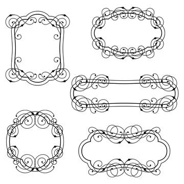 Set of line curl frames. Modern decorative linear backgrounds. Stock Illustration