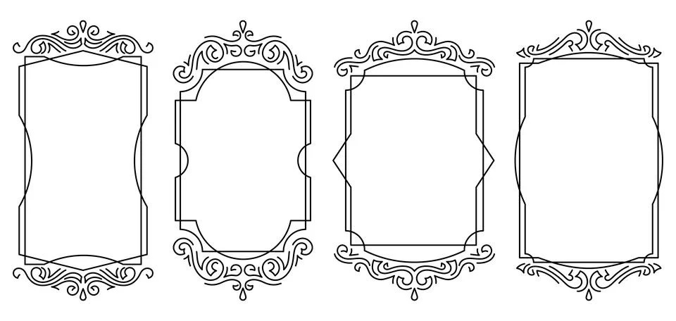 Set of line curl frames. Modern decorative linear backgrounds. Stock Illustration
