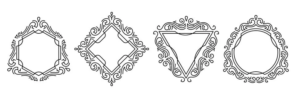 Set of line curl frames. Modern decorative linear backgrounds. Stock Illustration