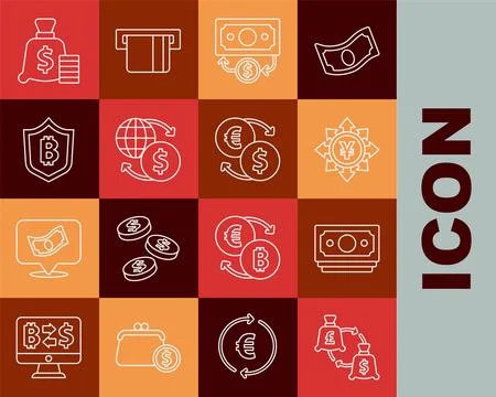 Set line Currency exchange, Stacks paper money cash, Coin with Yen, Money, .. 스톡 일러스트