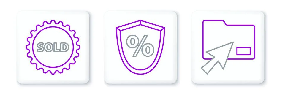 Set line Cursor click document folder, Sold label and Loan percent icon. Vect 스톡 일러스트