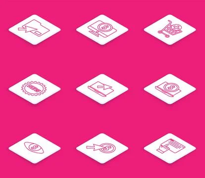 Set line Cursor click document folder, Computer monitor with dollar, Add イラスト素材