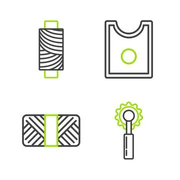 Set line Cutter tool, Sewing thread on spool, Pattern and  icon. Vector Stock Illustration