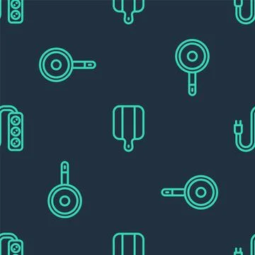 Set line Cutting board, Frying pan and Electric extension on seamless patte.. Stock Illustration