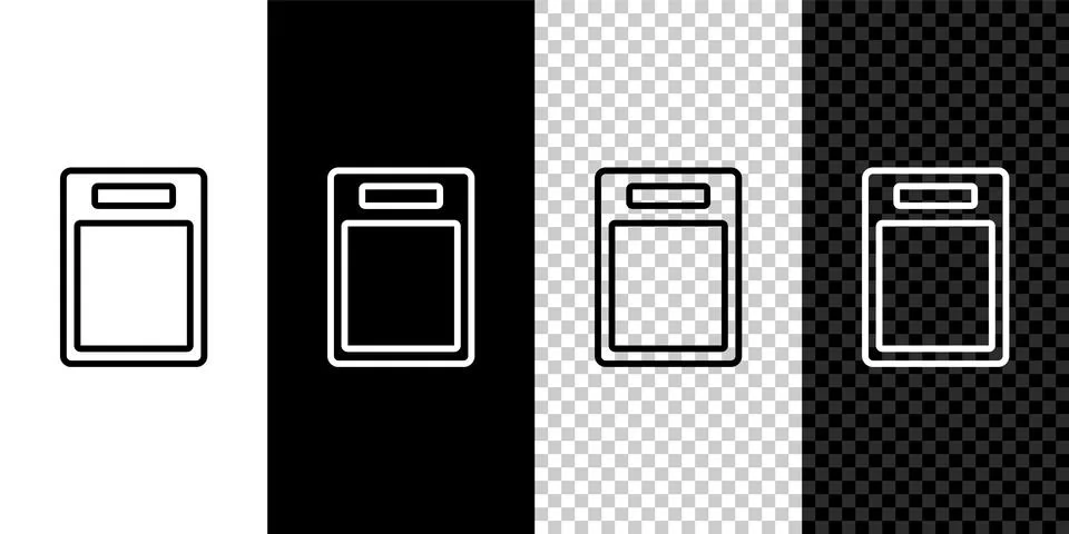 Set line Cutting board icon isolated on black and white background. Chopping Stock Illustration