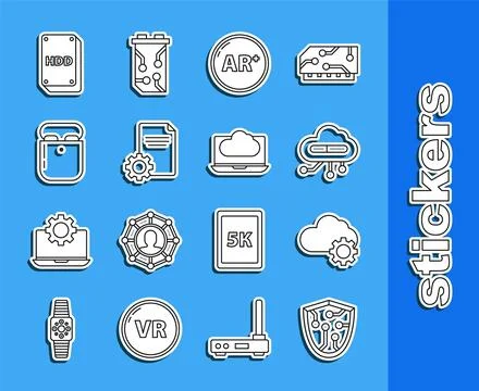 Set line Cyber security, Cloud technology data transfer and storage, Internet of イラスト素材