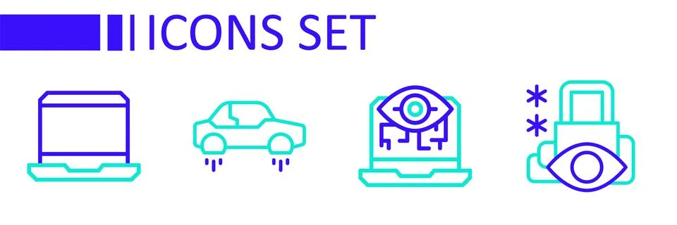 Set line Cyber security, Computer vision, Fantastic flying car and Laptop i.. 스톡 일러스트