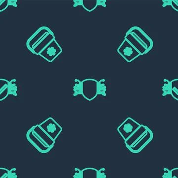 Set line Cyber security, Cooler bag and on seamless pattern. Vector 스톡 일러스트