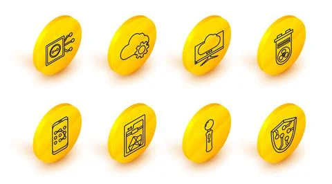 Set line Cyber security, Gamepad, 3D printer, Mobile and graphic password pro Stock Illustration