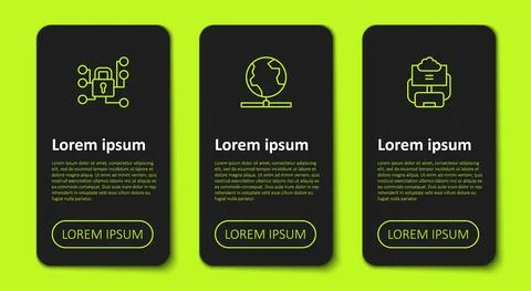 Set line Cyber security, Global technology and Cloud database. Business Illustrazione stock