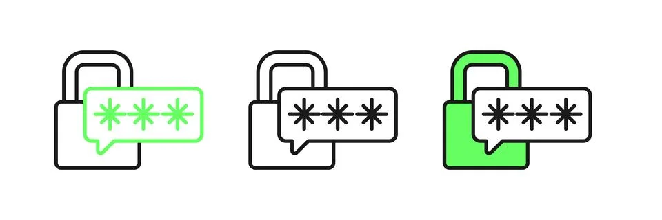 Set line Cyber security icon isolated on white background. Closed padlock o.. Stock Illustration