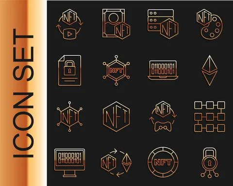 Set line Cyber security, NFT blockchain technology, Ethereum ETH, Document and 스톡 일러스트