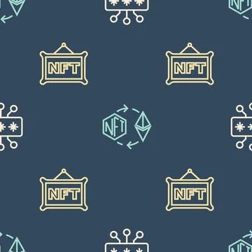 Set line Cyber security, NFT Digital crypto art and Ethereum exchange on Stock Illustration