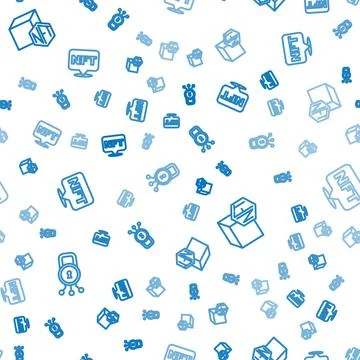 Set line Cyber security, NFT Digital crypto art and  on seamless pattern. V.. Stock Illustration