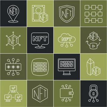 Set line Cyber security, NFT Digital crypto art, shield, blockchain technol.. 스톡 일러스트