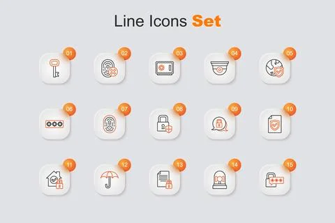 Set line Cyber security, Ringing alarm bell, Document and lock, Umbrella, H.. Stock Illustration