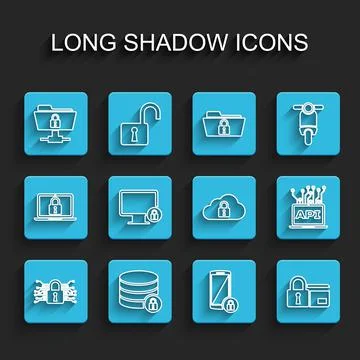 Set line Cyber security, Server with lock, FTP folder and, Smartphone, Credit Illustrazione stock