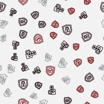 Set line Cyber security, Shield with lock, House under protection and check mark Stock Illustration