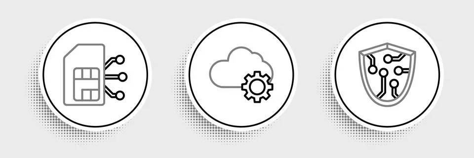 Set line Cyber security, Sim card and Cloud technology data transfer and stor 스톡 일러스트